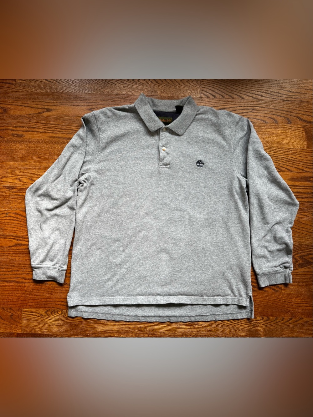 Timberland Mens Large Gray Long Sleeve Polo Cotton Logo